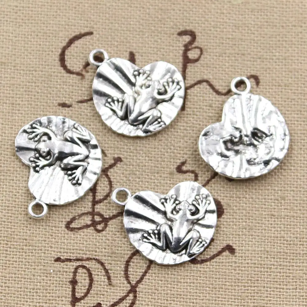 

25pcs Charms Frog On Lily Pad 18x17mm Antique Bronze Silver Color Pendants Making DIY Handmade Tibetan Bronze Jewelry