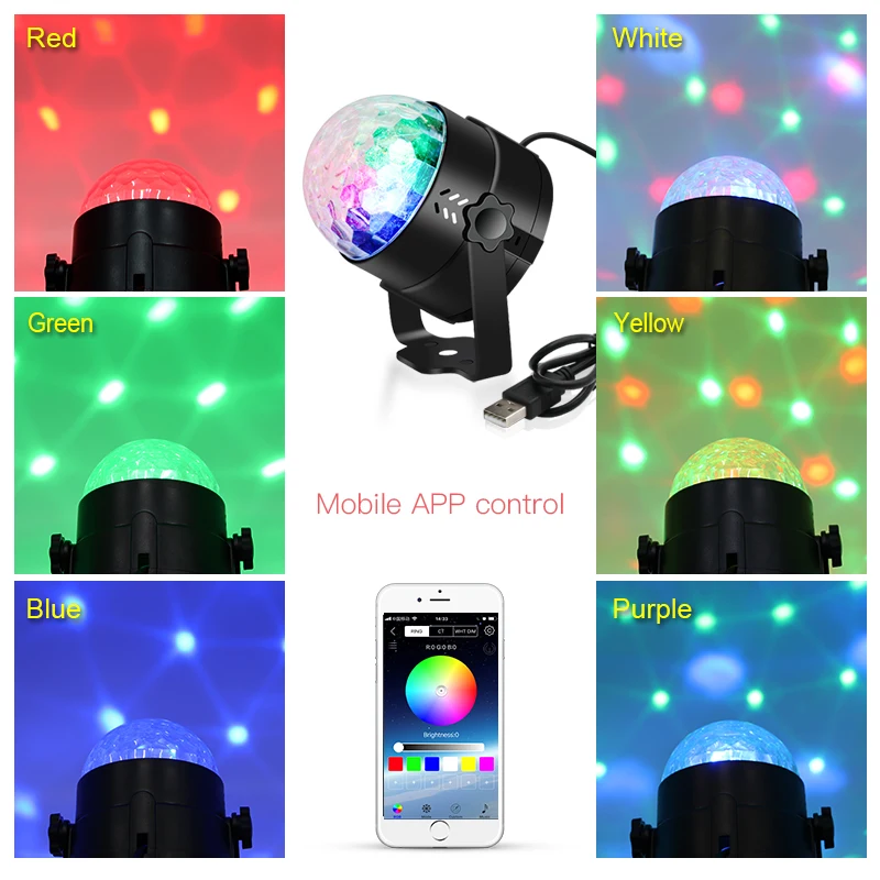 

USB LED DJ Disco Light For Home Party Strobe Stage Disco Ball Light For Car Rotating Party Laser Lights Disco Lamp Soundlights