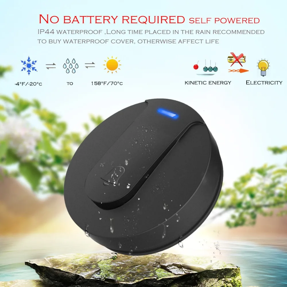 SMATRUL self powered New Waterproof Wireless Doorbell EU Plug 150M Remote smart Door Bell Chime ring  1 2 button 1 2 3 receiver no battery Deaf Gorgeous lighting black 3