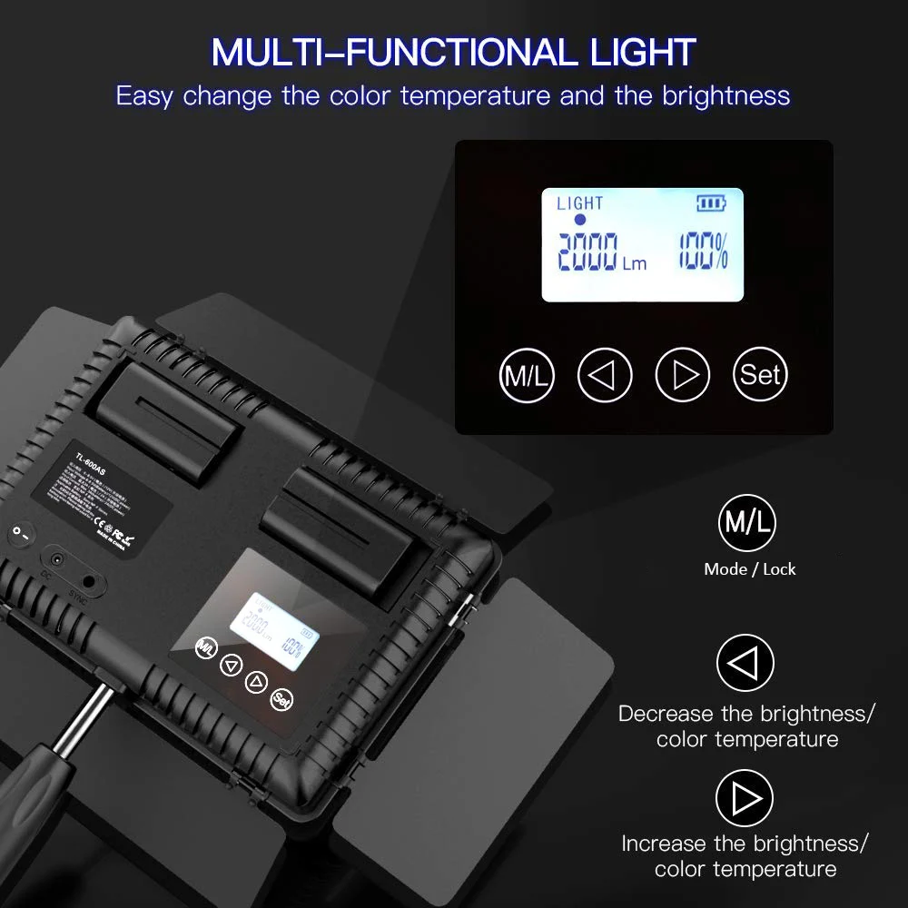  spash TL-600S 2 in 1 Kit Portable LED Video Light Photo Lamp 25W 5500K Photographic Lighting with T - 33053157117