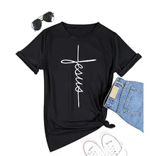 LUSLOS, Новое поступление, женская футболка с коротким рукавом с изображением Иисуса, летняя футболка, христианский крест, принт, топы, женская футболка, модная, стрейтварь