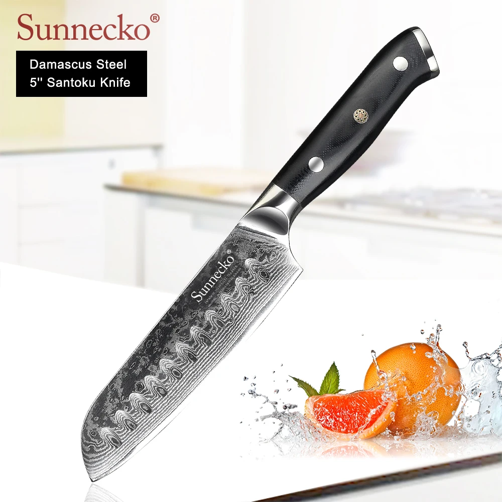 SUNNECKO Damascus 5 &quot/ 7&quot японский нож Santoku VG10 стальные лезвия кухонные ножи G10 острый