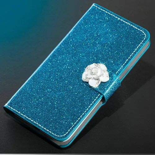 Роскошный модный блестящий чехол для huawei Honor 7 8 9 10 Lite 7X 8X 5C, чехол-книжка с бумажником - Цвет: Blue Camellia