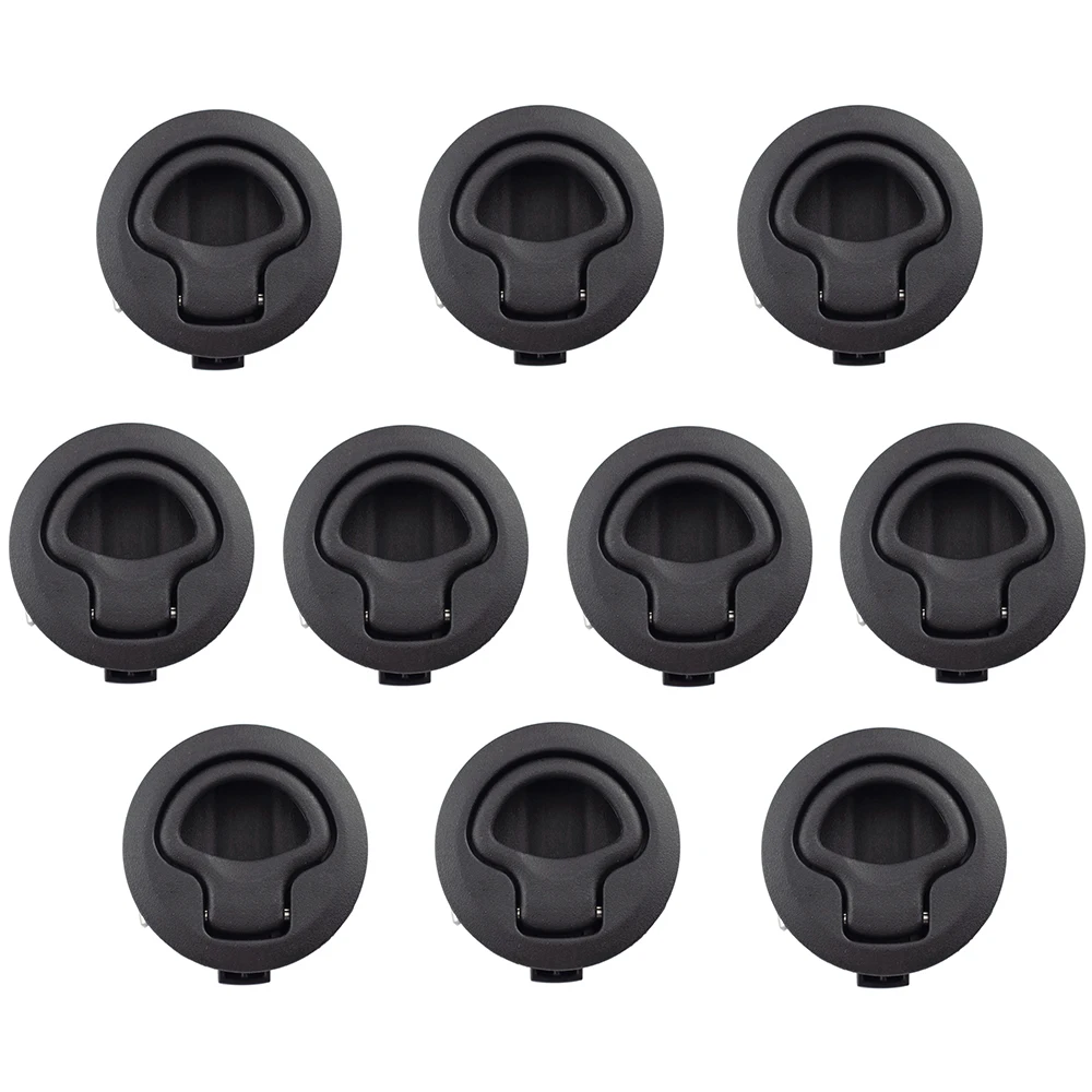 10pcs Plastic Black Round Flush Mount Hatch Flush Pull Latch Marine Lock Lift Slam Latch RV Yacht Boat Deck Hatch Door Hardware
