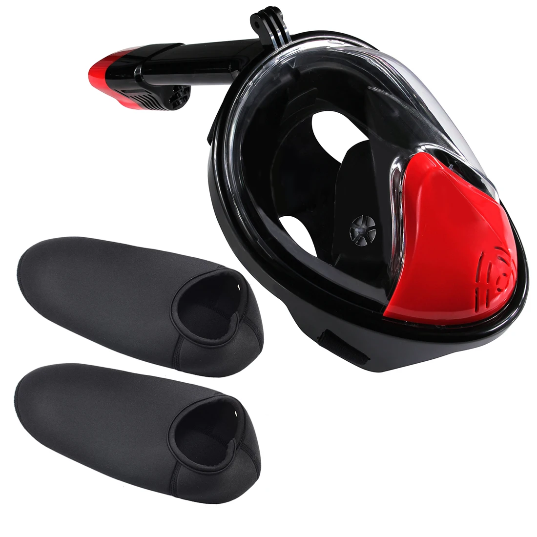 

2 in 1 Full Face Snorkeling Mask 180 Degree View Anti-fog Diving Snorkel Dry Easy Breath Dive Gear with 1 Pair Snorkeling Shoes