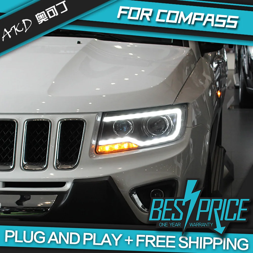 

Car Styling for Compass Headlights 2011-2016 LED Headlight LED DRL Dynamic Signal Hella 5 Bi-Xenon Projector Lens Hid D2H