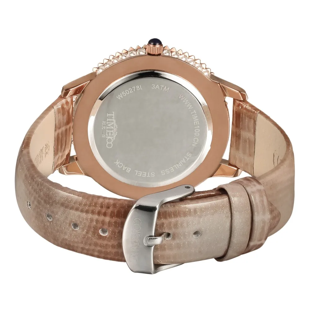 TIME100 роскошные женские кварцевые часы большой зубачатый корпус со стразами кофейный кожаный ремешок модные повседневные наручные часы женщины