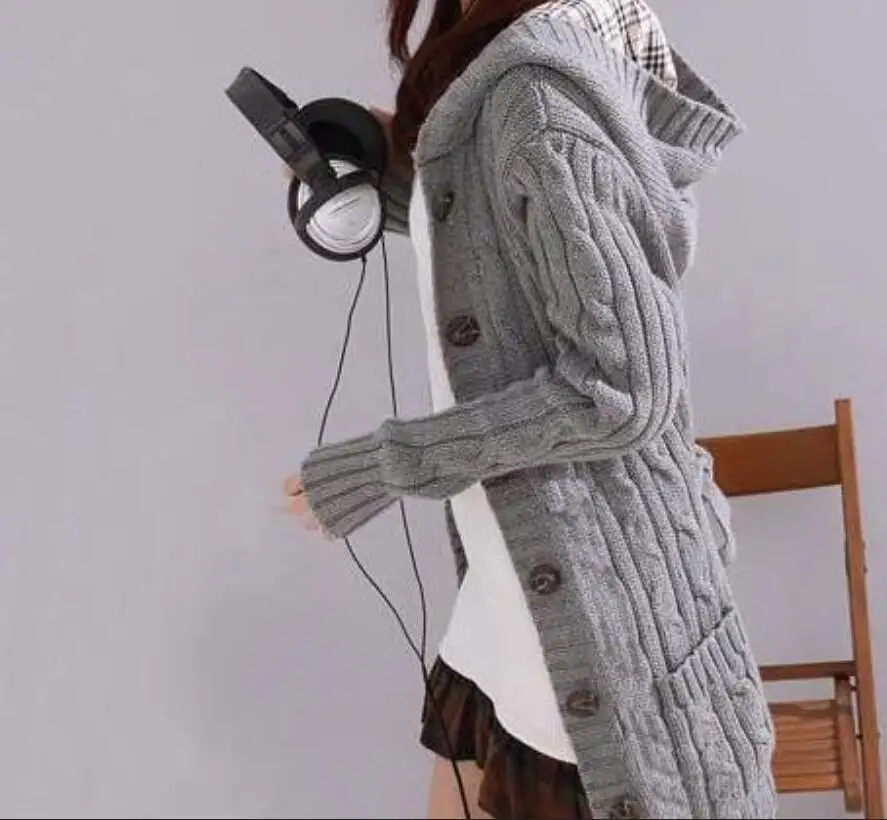 Осень-зима, новинка, в Корейском стиле, Женская Длинная часть твист тонкий клетчатый вязаный свитер-пальто - Цвет: as  photo      1