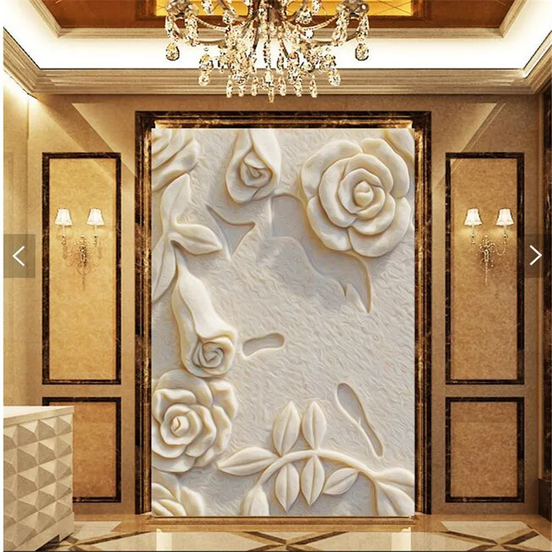 

wall paper 3d art mural HD white rose marble relief effect covering Home Decor Modern Wall Painting For Living Room wallpaper