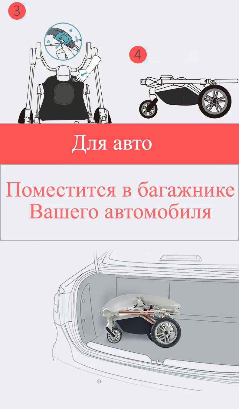 Горячая мама-новая детская коляска из эко-кожи 3 в 1 легкий вес четыре амортизатора Россия