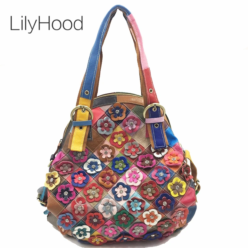 New Women/'s Ladies 3 D Flower Pattern Slouch Style Hand Bag With Stylish Handle