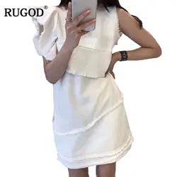 RUGOD 2018 Горячие Дизайн Raw-cut отделка нерегулярные платье Для женщин мода одна Бабочка рукавом одно плечо Straped vestidos mujer