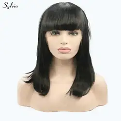 Sylvia короткий черный Боб Искусственные парики синтетические Glueless синтетические волосы на кружеве парик с Синтетические чёлки волос для