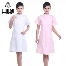 Женская однотонная одежда с коротким рукавом, летняя униформа для медсестры с круглым вырезом и регулируемой талией, длинная рабочая одежда для больницы, медицинская хирургическая лабораторная куртка