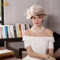 Summer British Style Fedoras Linen Hat Female Vintage Floral Cap Women Banquet Wedding Derby Party Headwear B-8145 3