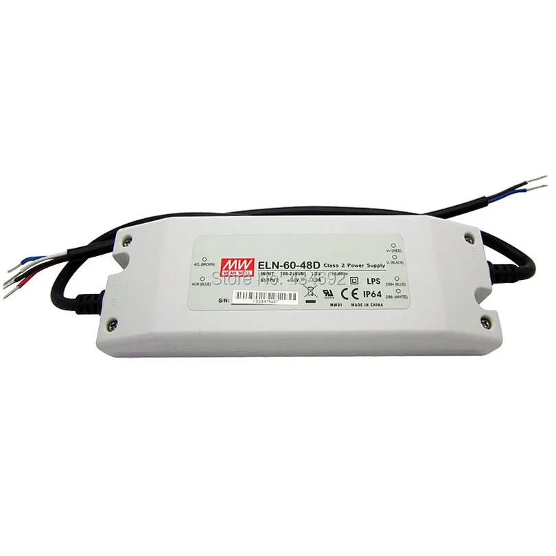 

Free Shipping Original Tai Wan Mean WELL ELN-60-48D 60W Dimming Switching Power Supply Output 48V 1.3A Waterproof Led Dirvers