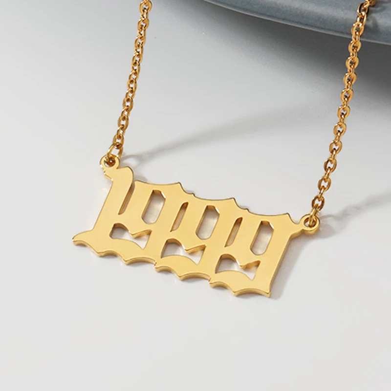 

Old English Number Necklace Stainless Steel Choker Necklaces Pendants Old English Birth Year 1985 1986 1987 1989 1990 Necklace