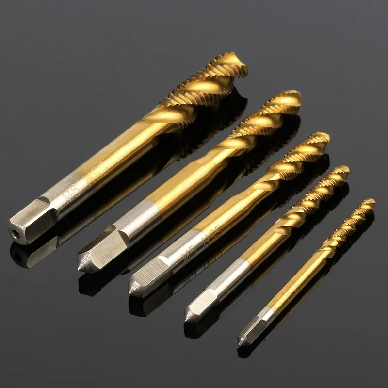 

5pcs Titanium Coated Metric Hss Spiral Fluted Machine Screw Tap M3 M4 M5 M6 M8 Spiral Pointed Taps Tapping Thread Forming Tap