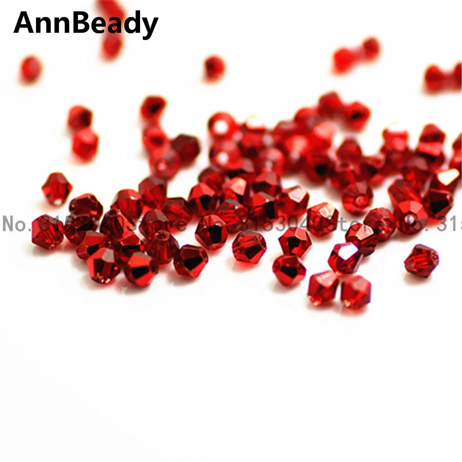 AnnBeady, 100 шт, красный цвет, 4 мм, двухконусные Хрустальные Бусины, стеклянные бусины, свободные разделительные бусины, сделай сам, ювелирные изделия, Австрийские хрустальные бусины