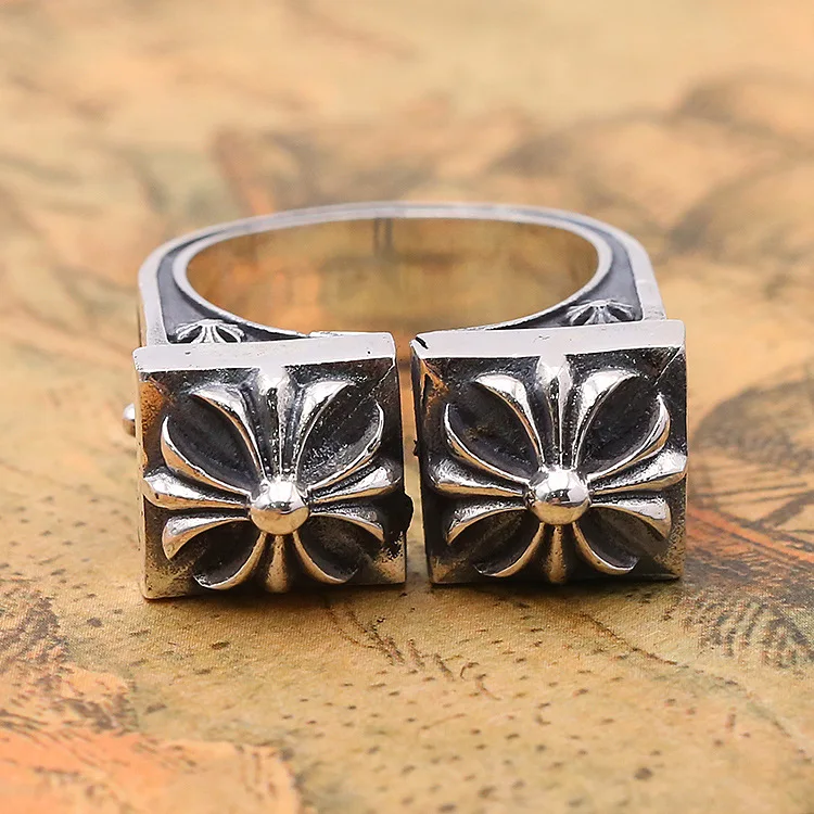 

S925 Sterling Silver Jewelry Retro Thai Silver Double Crossed Flower Ring