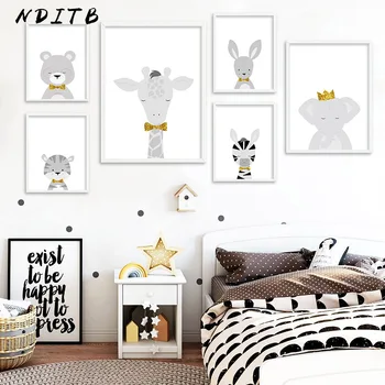 

Baby Nursery Wall Art Canvas Poster Print Animal Lion Elephant Painting Nordic Kids Decoration Picture Children Bedroom Decor