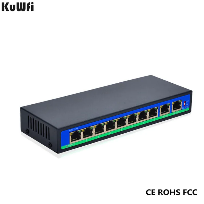 

8+2 Ports 250m Extend Power Adapter Type Unmanaged Network Switch POE Power Supply Reached 30W 1.6G Capacity Forward And Store