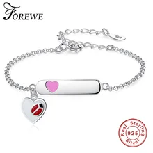 FOREWE пользовательские ювелирные изделия персонализированные именной браслет для детей девочек дети 925 стерлингового серебра Эмаль сердце Шарм Браслеты и браслеты