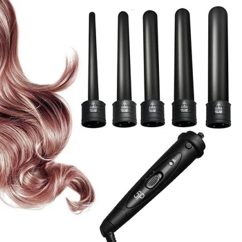 

Salon 5 in 1 hair curling iron rods set beach 5 waves curling wand hair crimper hair Curler Styler tool with protective gloves