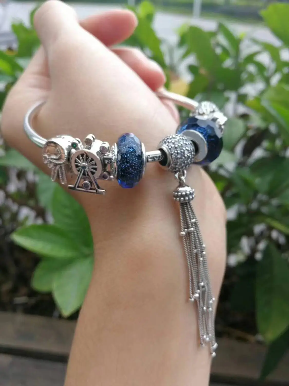 

925 Sterling Silver Original Copy 1:1 Fashionable Silver Charms Bracelet Bangle For Women's Crystal Beads Fit Bracelets Jewelry