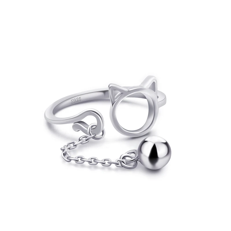 

Valentine's Day Custom S925 Sterling Silver Ring Cute Cat Design Open Ring Solid Silver Ring Not Allergic Girl glamour jewelry