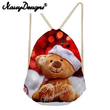 Бесшумный дизайн 3D милый маленький медведь узор рюкзак с принтом на шнурках Рождественский подарок школьный день пакет для женщин детей Mochila