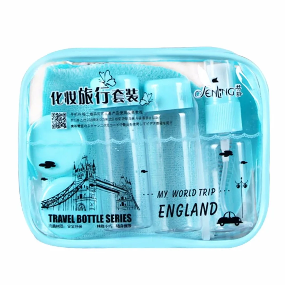 

2017 New 9pcs/set Cosmetic Packaging Bag Empty Spray Bottle Travel Transparent Plastic Perfume Shampoo Body Lotion Portable Kit