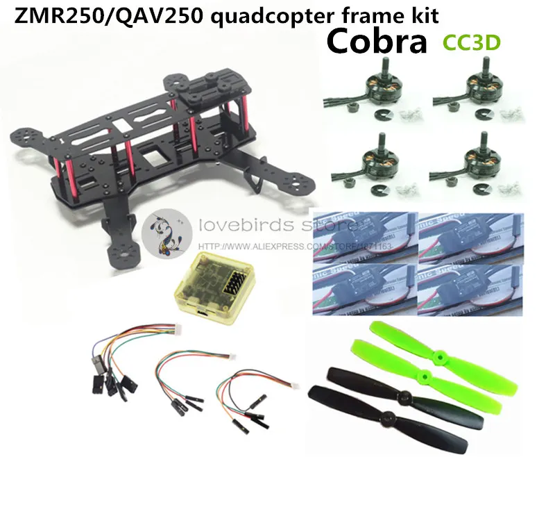 

DIY ZMR250 / QAV250 frame kit pure carbon fiber frame + cobra 2204 2300KV motor + cobra 12A ESC + CC3D / NAZE32 10DOF