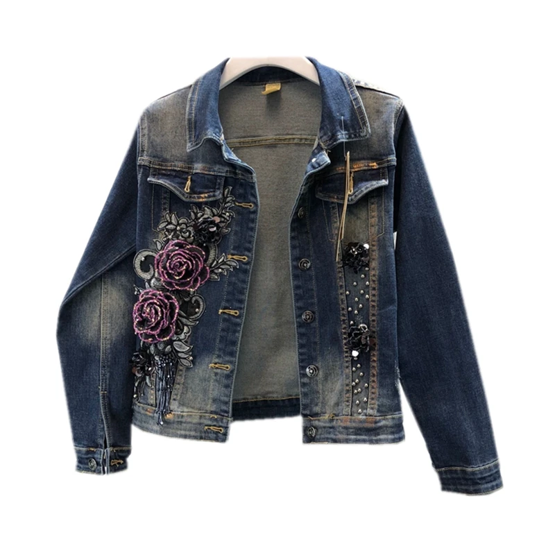 Broderie Causalité Veste Perlé Vêtements De Gland Pourpre Nouveau Vintage 2018 3d Conception Denim Manteau Femmes Jean Outwear Mode x7wIIYgq
