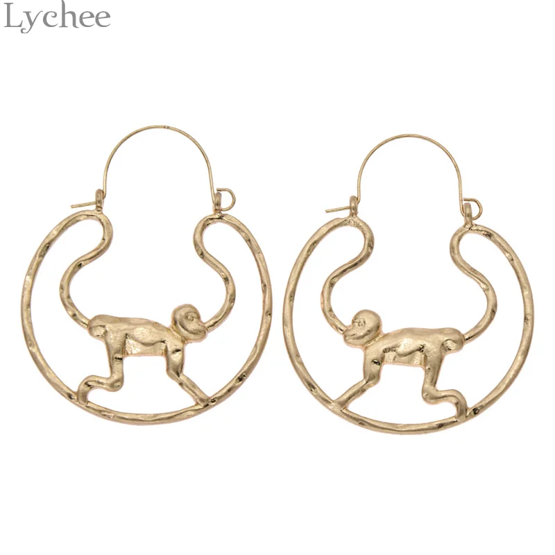 

Lychee 1 Pair Trendy Alloy Monkey Drop Earrings Female Gold Color Dangle Earrings Women Statement Jewelry