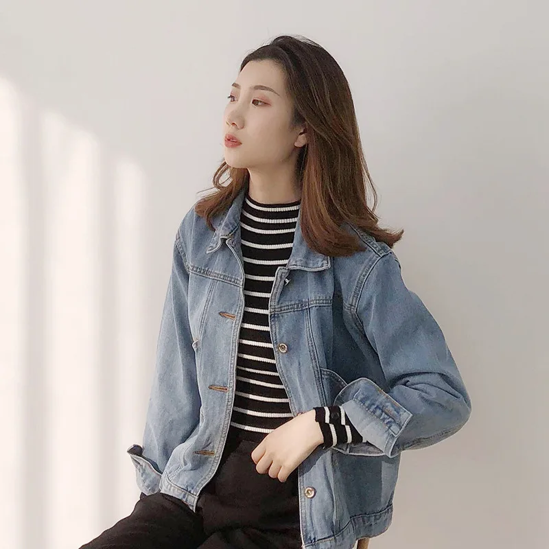 

Vinatge Casual Blue Famale Jean Jacket Spring Denim Women's Jacket Harajuku Female Bomber Jeans Coat Female Modis Casual Jackets