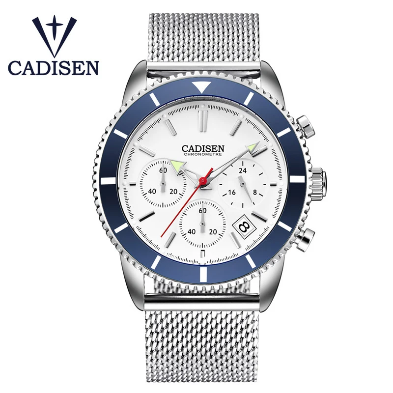 CADISEN New Men's Watches Fashion Quartz Mens watches top Brand Luxury Sports Military Watch Men clock relogio masculino - Цвет: Blue NO BOX