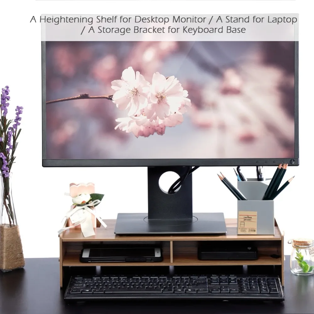 Soporte de estante de aumento para pantalla de pantalla Teclado Base soporte de escritorio de madera