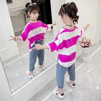 

2019 Kids/toddler Tshirt Girls T Shirt Happy Birthday Tshirt Striped/cotton Girls/kids Tops Teenager T-shirt 7 9 10 12 Koszulki