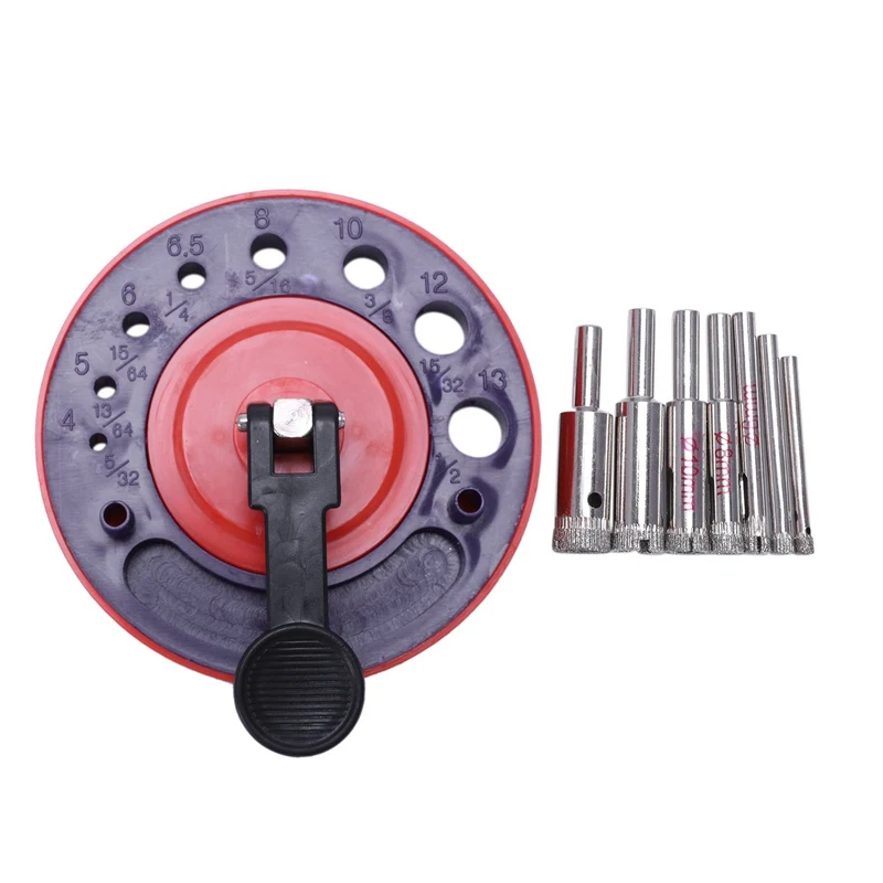 

Porcelain 4-13Mm +7Pc Diamond Ceramic Tile Drill Bits Hole Saw Guide Jig Fixture Vacuum Suction Base With Water Coolant Hole