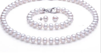 

charm Jew.657 A set pearl necklace bracelet AAA+ 8-9mm white genuine cultured akoya pearl (A0513)