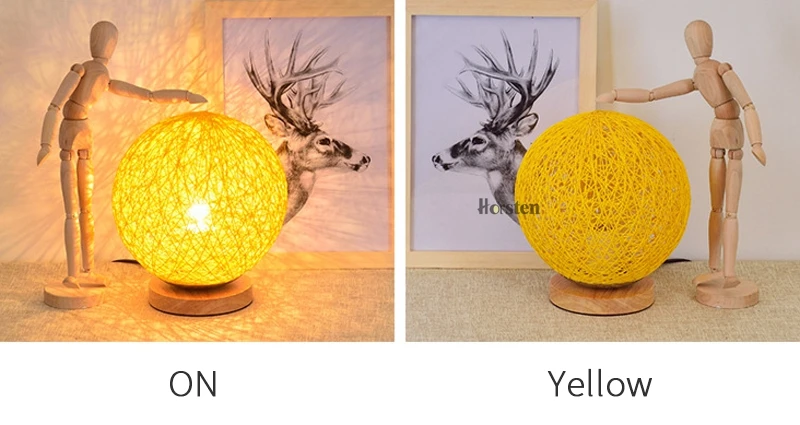 Horsten Wooden Table Lamp 20cm Multiple Colors Linen Woven Ball Lampshade Bedroom Bedside Lamp Wooden Desk Light  (12)