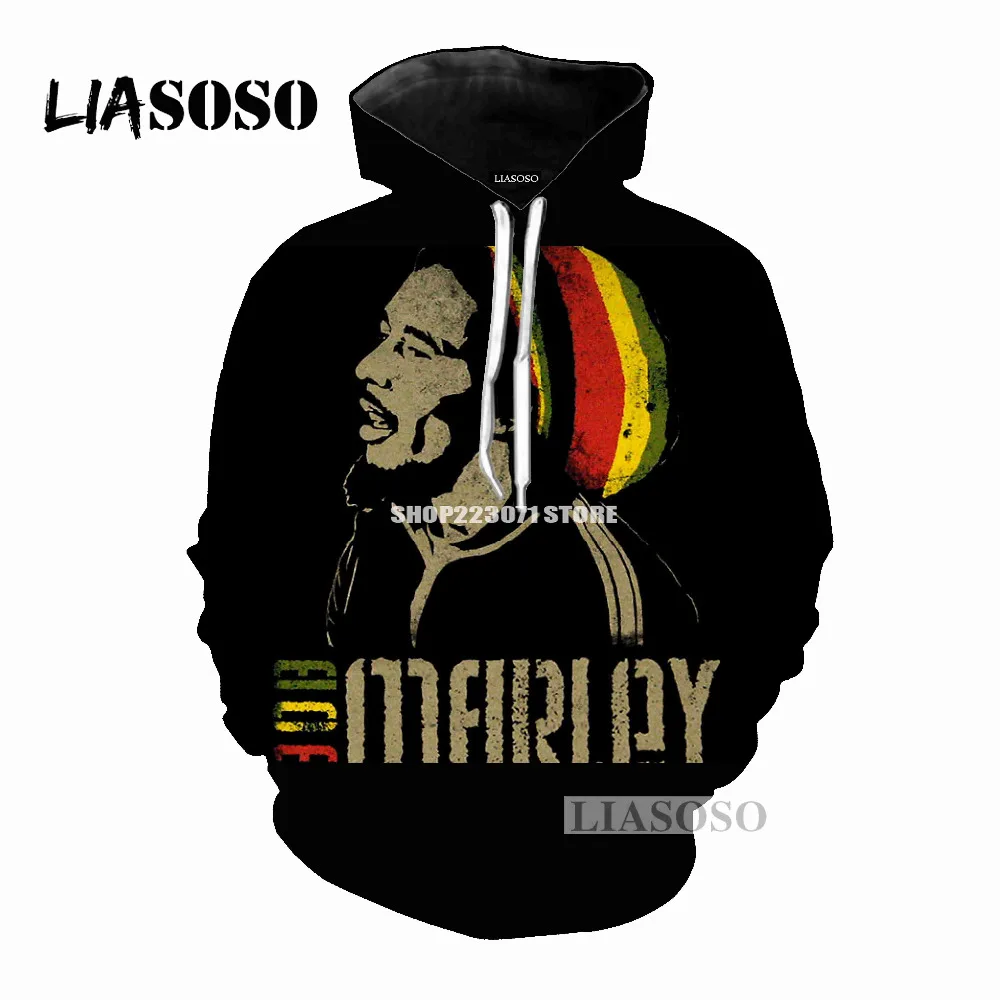 

LIASOSO 2019 Latest Fashion Hoodie Men & Womens Hoodie Bob Marley 3D Print Men & Women Hoodie Fashion Brands Clothing M043