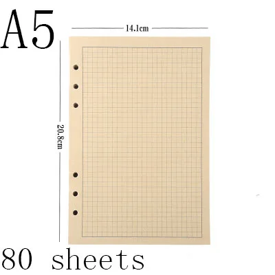 80/100 листов, винтажный крафт-лист, пустые страницы на подкладке для блокнота, перенаполнитель A4 B5 A5 A6 a7, блокнот, бумага, канцелярские принадлежности - Цвет: A5 kraft check