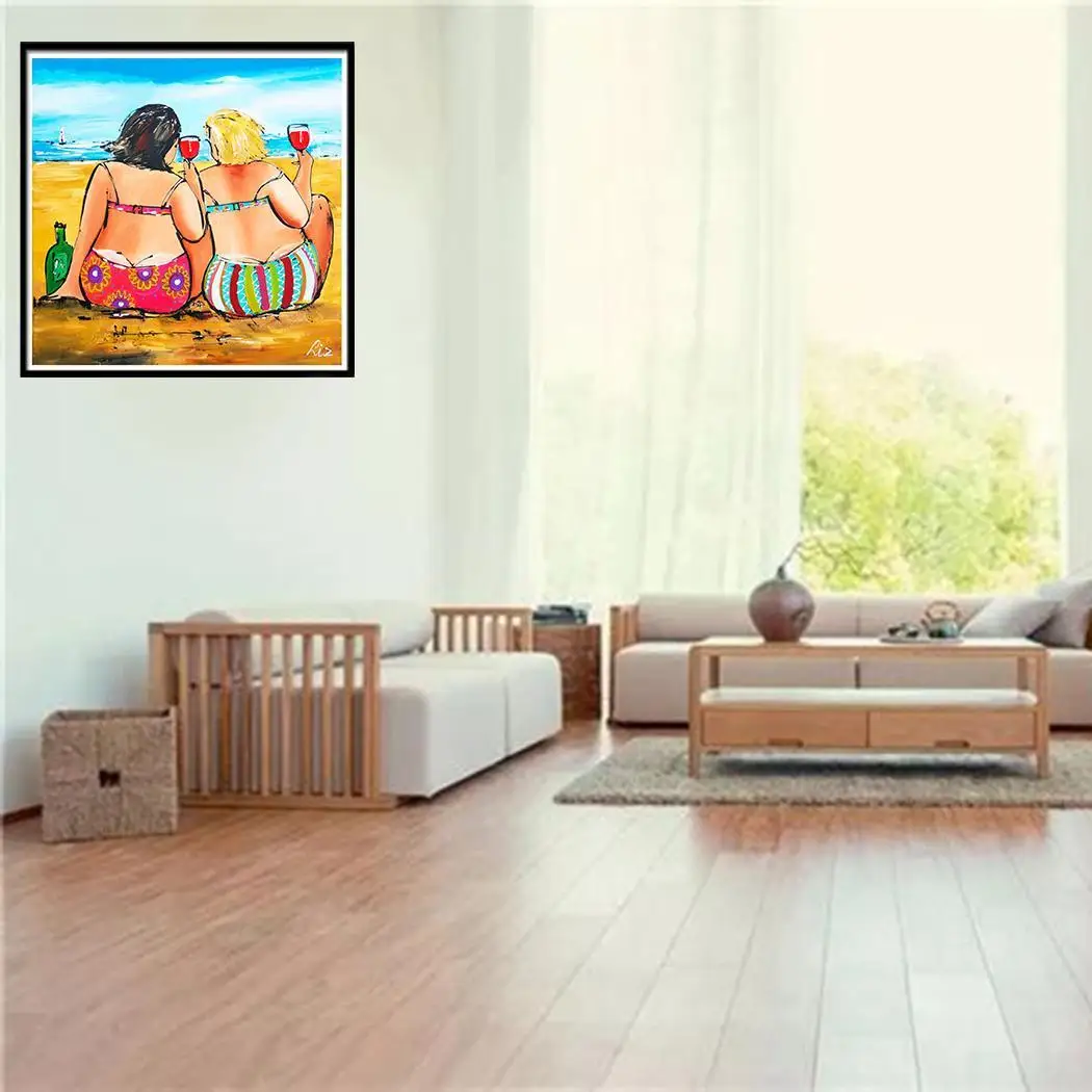 

5D DIY Diamond Painting Cross Stitch Beach Multicolor Women Embroidery Home Dcor Round Cartoon