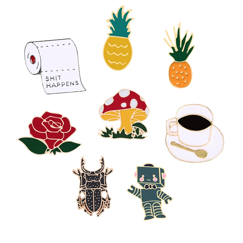 

Kpop Women Brooches Cartoon Pineapple Rose Coffe Spider Robot Metal Enamel Pins Backpack Icons Badges Shawl Coat Lapel Pin Gift