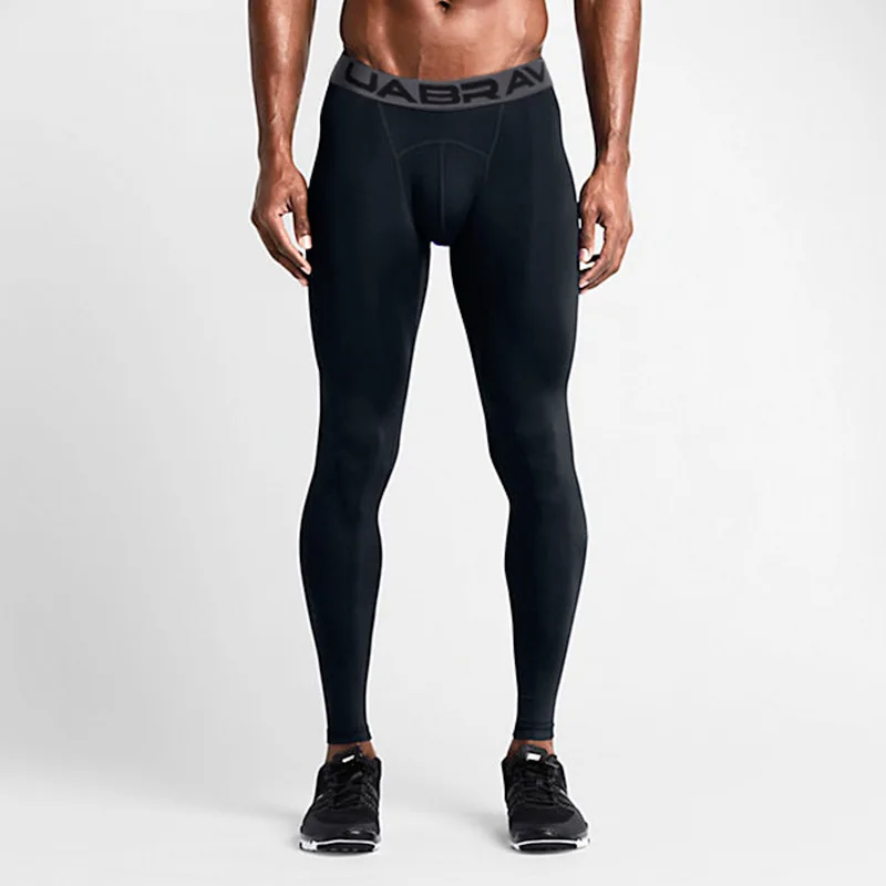 Компрессионные легинсы для бега Для мужчин бег спортивные Леггинсы быстросохнущая для тренажерного зала фитнеса тренировок спортивные штаны - Цвет: black
