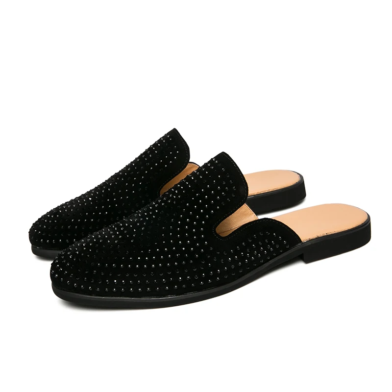 Mens Casual Half Slip On Glitter Shoes Men Loafers Moccasins Genuine Matte Leather Driving Sneakers Zapatillas Hombre 4#23D50