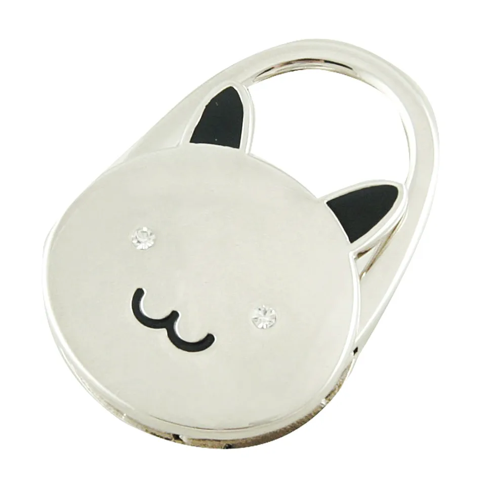 

Cat Cartoon Foldable Silver Tone Handbag Hook Antislip Rubber Base bag holder Best Selling