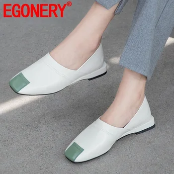 

EGONERY woman shoes 2019 summer new concise casual genuine leather woman flats outside comfortable miixed colors ladies shoes
